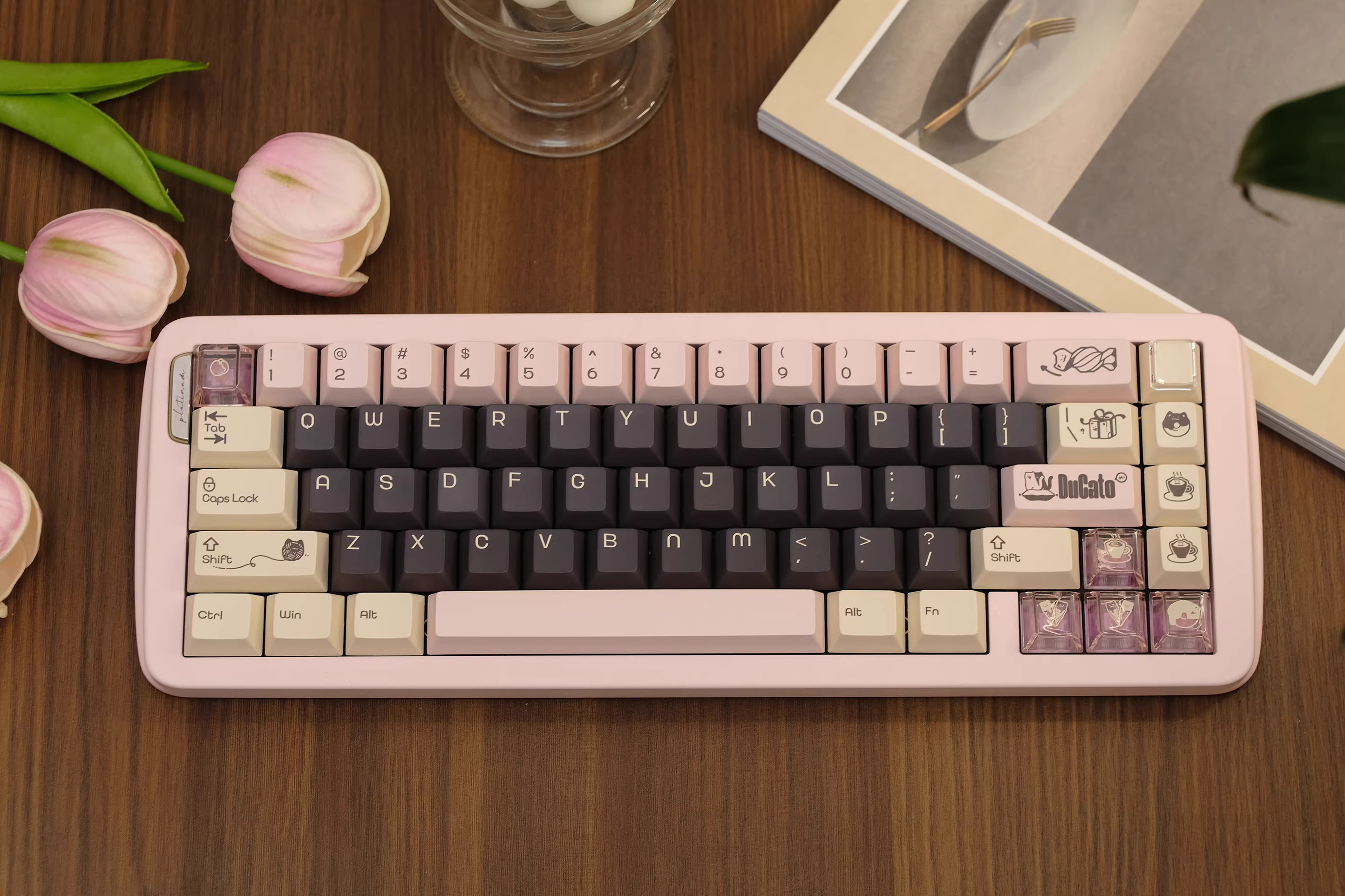 DuCato Cat-Themed PBT Keycaps Set – Cherry Profile, Dye Sublimation, Cute Desk Setup Mechanical Keyboard Keycaps