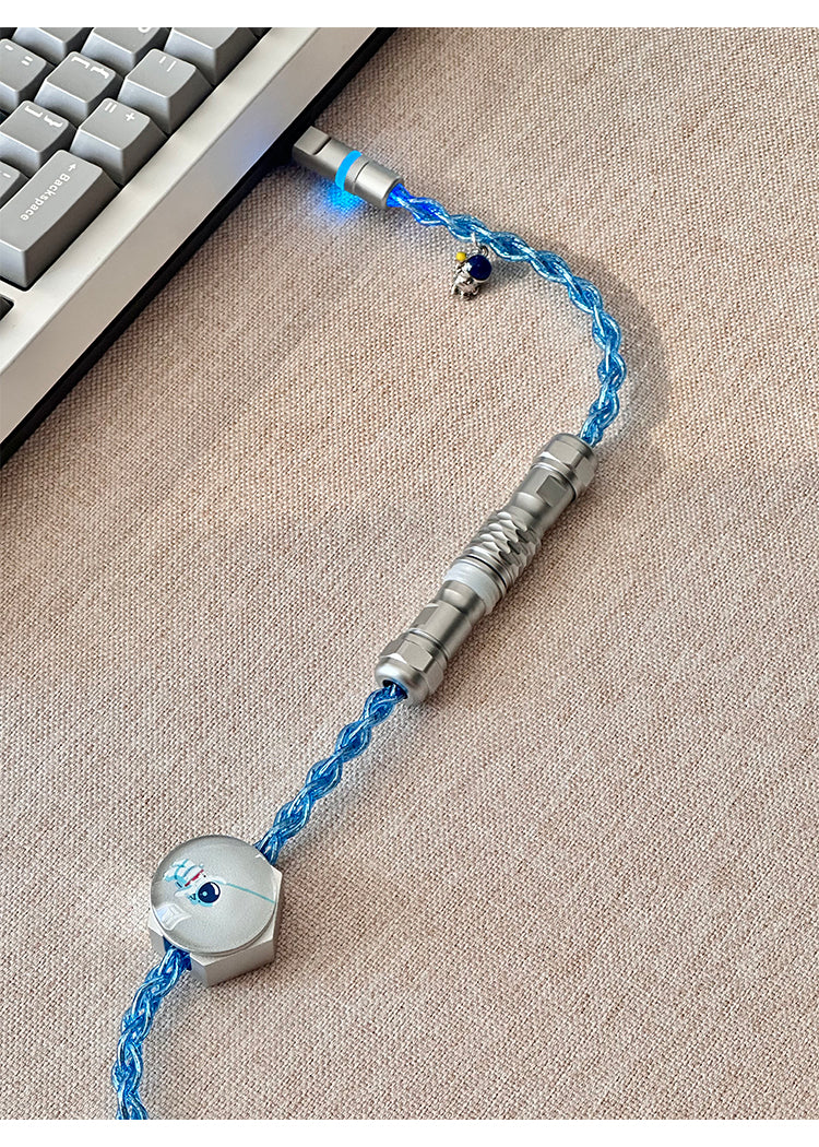 [In Stock] Astronaut Single Crystal Copper Four-Strand Aviation Plug Cable C-Port with Light Data Transmission Cable