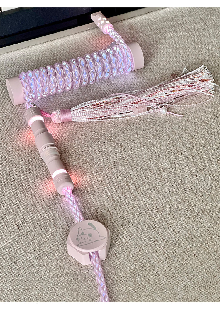 [In Stock] Pink Lazy Cat USB-C RGB Aviator Handmade Coiled Cable