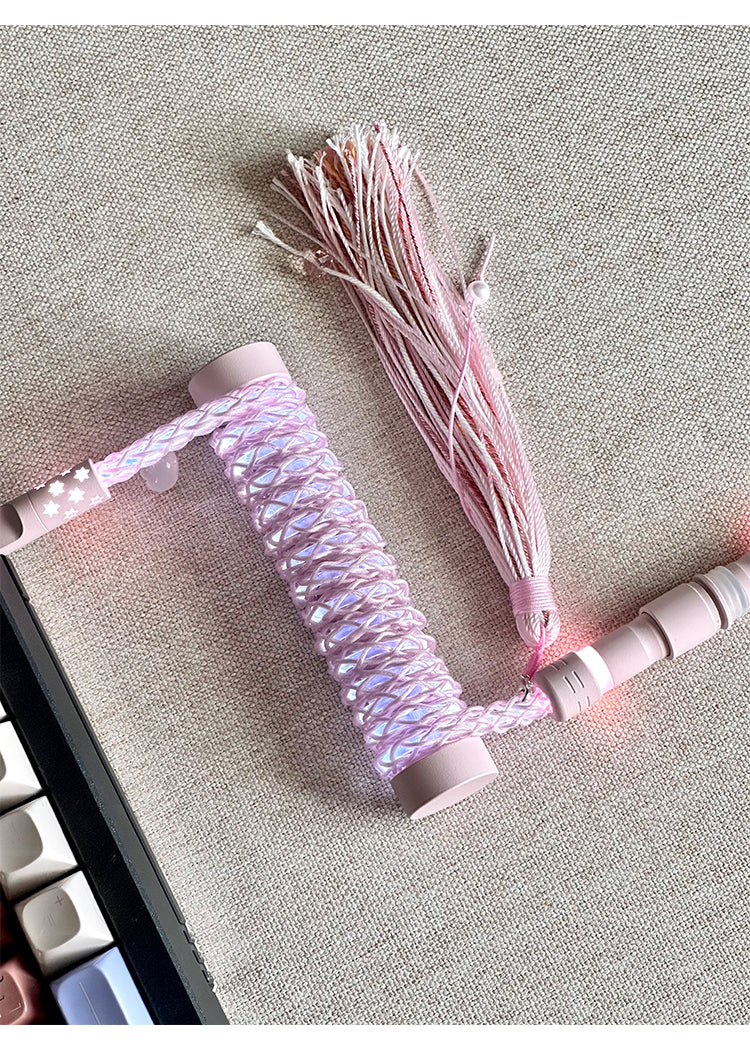 [In Stock] Pink Lazy Cat USB-C RGB Aviator Handmade Coiled Cable