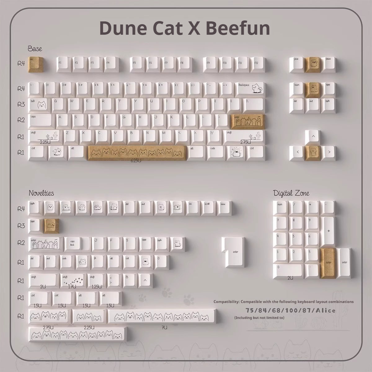 [In Stock] Dune Cat Dye Sublimation PBT Cherry Keycaps