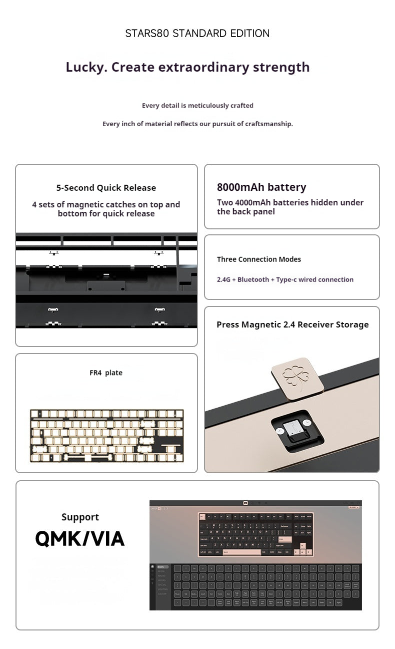 [In Stock] Weikav STARS80 Standard Version Mechanical Keyboard, Aluminum , Tri-mode, Suitable for Office Use, Gaming, and Esports