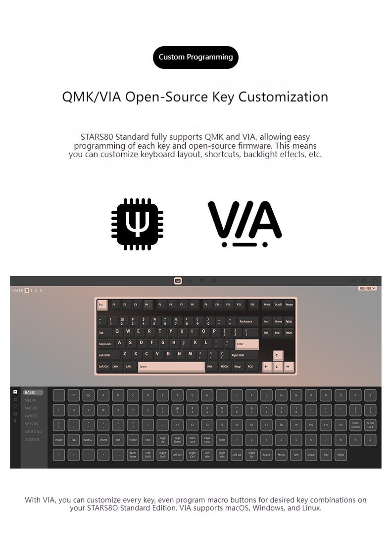 [In Stock] Weikav STARS80 Standard Version Mechanical Keyboard, Aluminum , Tri-mode, Suitable for Office Use, Gaming, and Esports