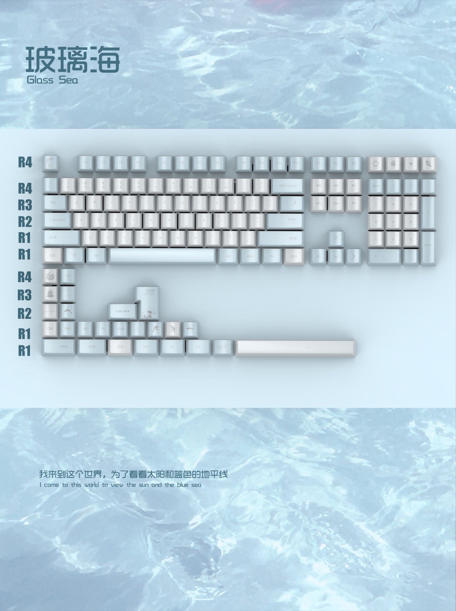 [In Stock] Glass Sea Pearlescent Translucent Dye Sublimation PC Cherry Profile Keycaps