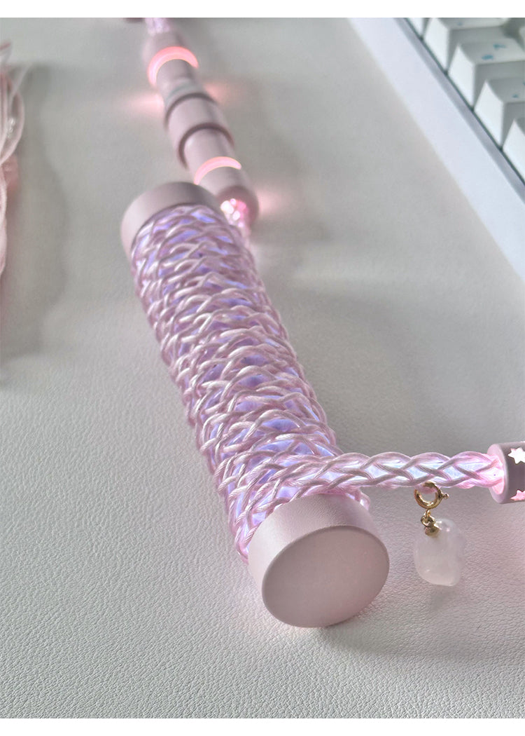 [In Stock] Pink Lazy Cat USB-C RGB Aviator Handmade Coiled Cable