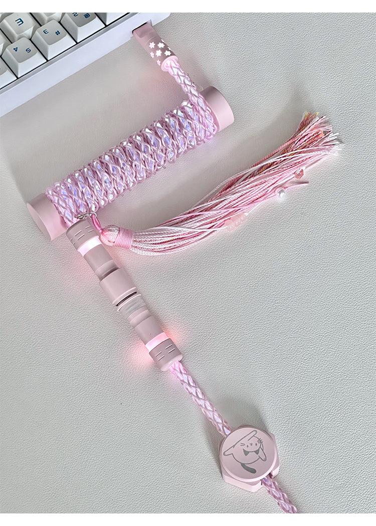 [In Stock] Pink Lazy Cat USB-C RGB Aviator Handmade Coiled Cable