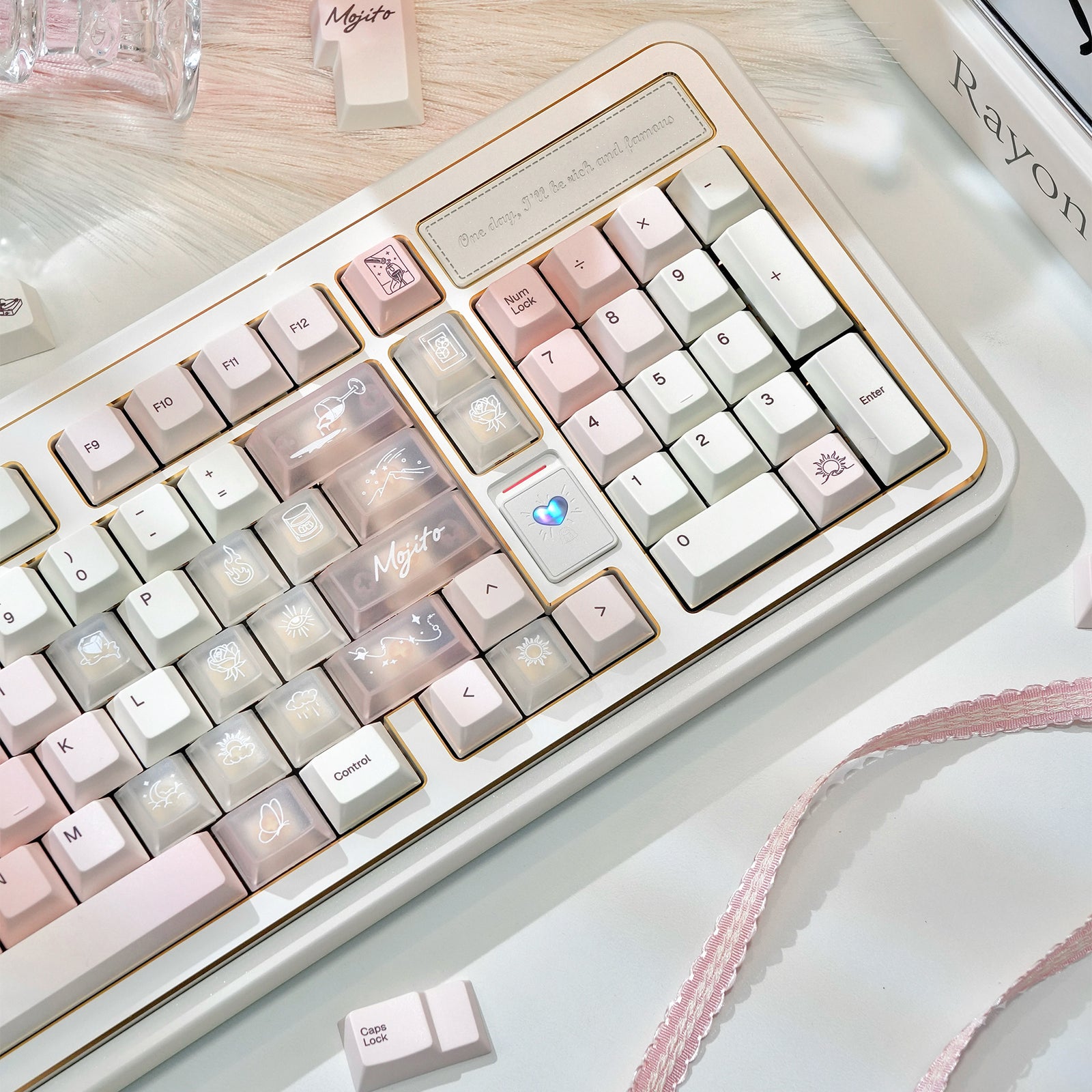 [In Stock] White Peach Mojito Cherry Profile Dye Sublimation PBT Keycaps