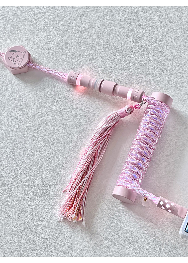 [In Stock] Pink Lazy Cat USB-C RGB Aviator Handmade Coiled Cable