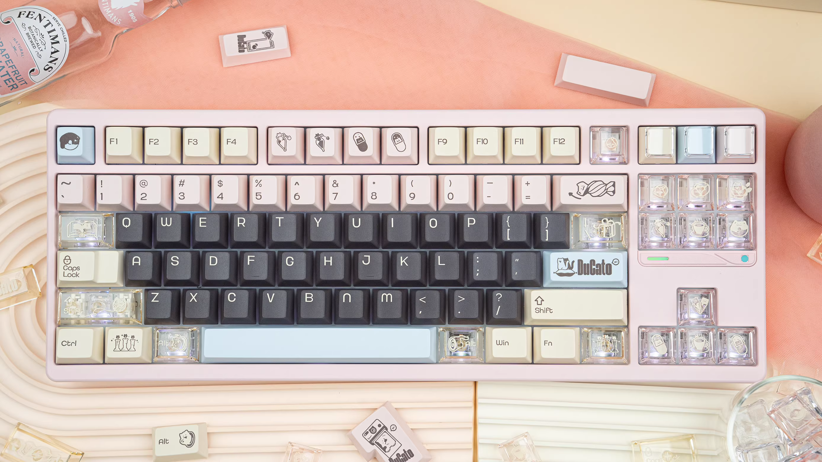 DuCato Cat-Themed PBT Keycaps Set – Cherry Profile, Dye Sublimation, Cute Desk Setup Mechanical Keyboard Keycaps