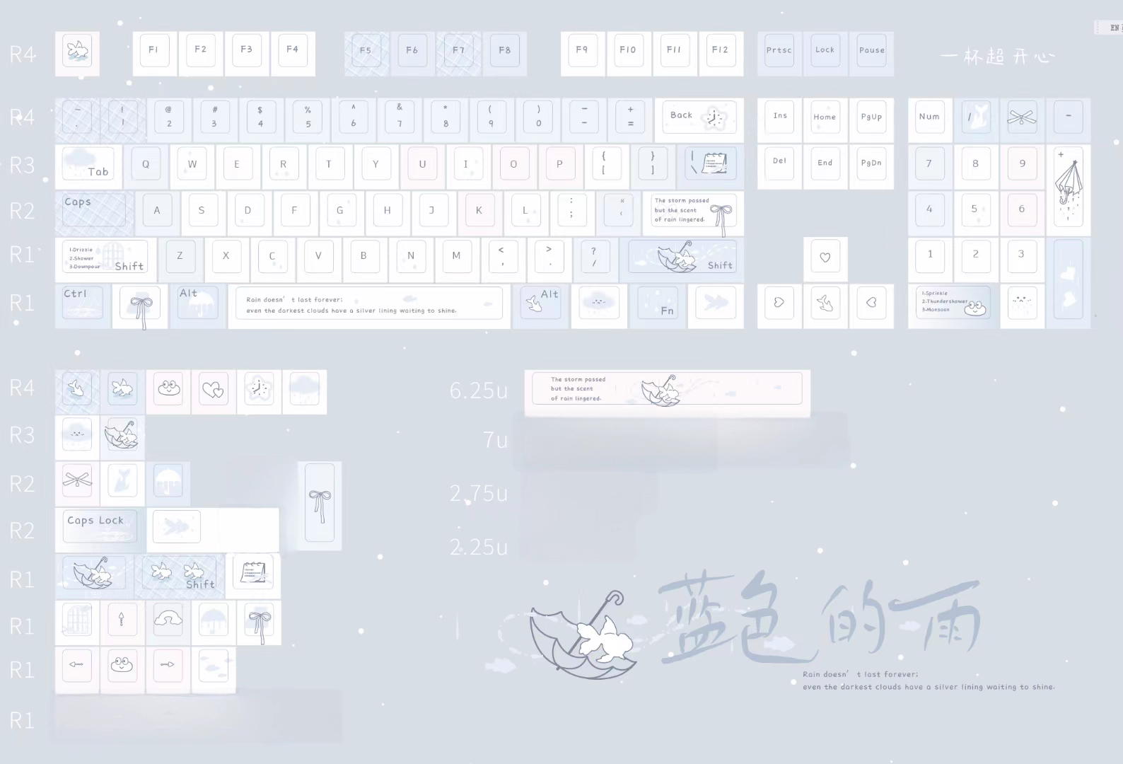 [In Stock] Blue Rain Dye Sublimation PBT Cherry Profile Keycaps