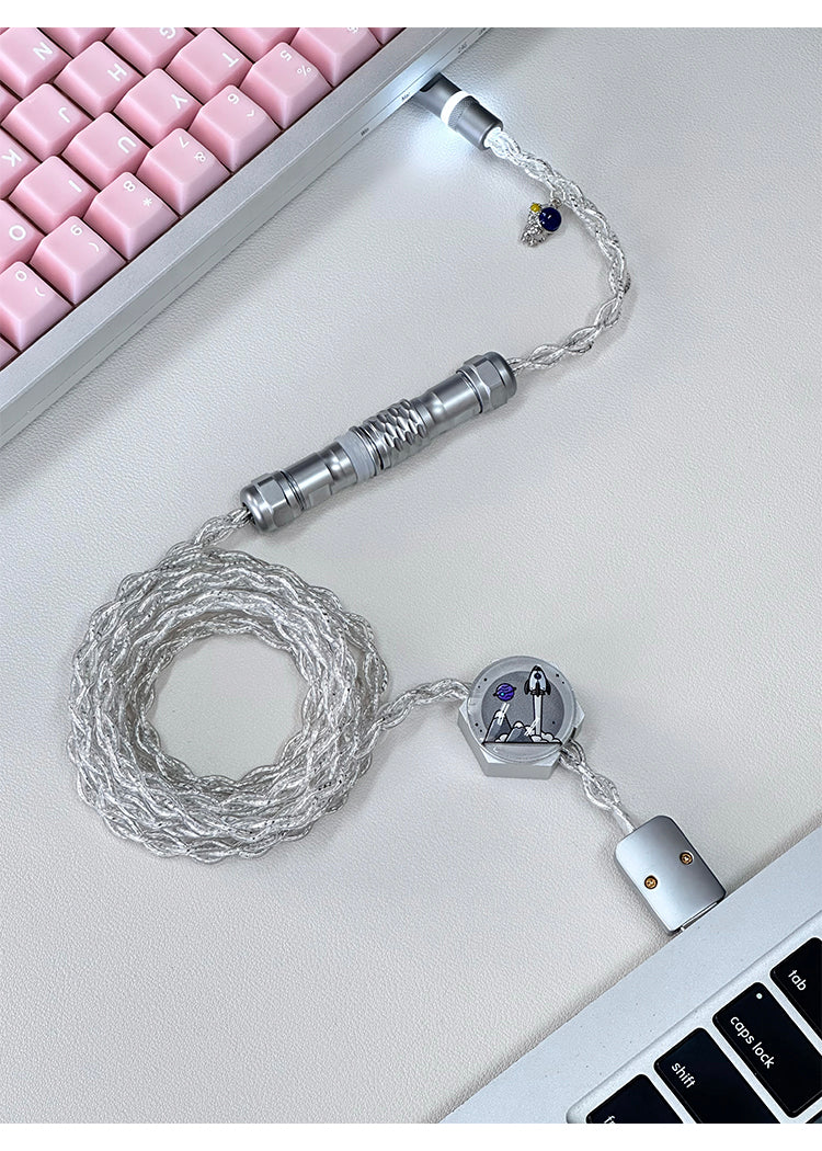 [In Stock] Astronaut Single Crystal Copper Four-Strand Aviation Plug Cable C-Port with Light Data Transmission Cable