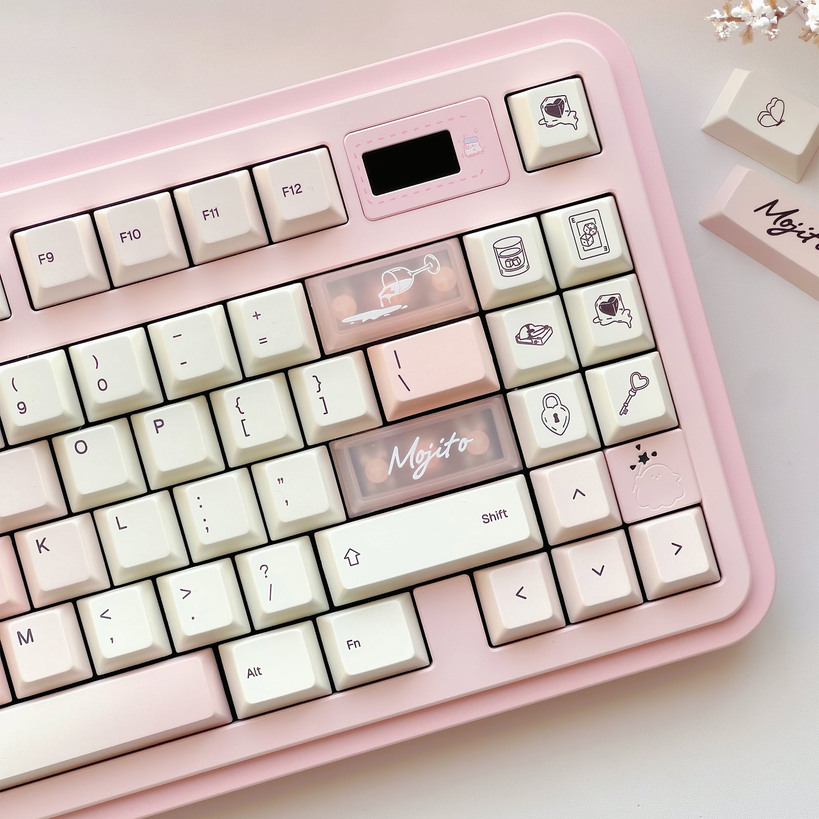 [In Stock] White Peach Mojito Cherry Profile Dye Sublimation PBT Keycaps