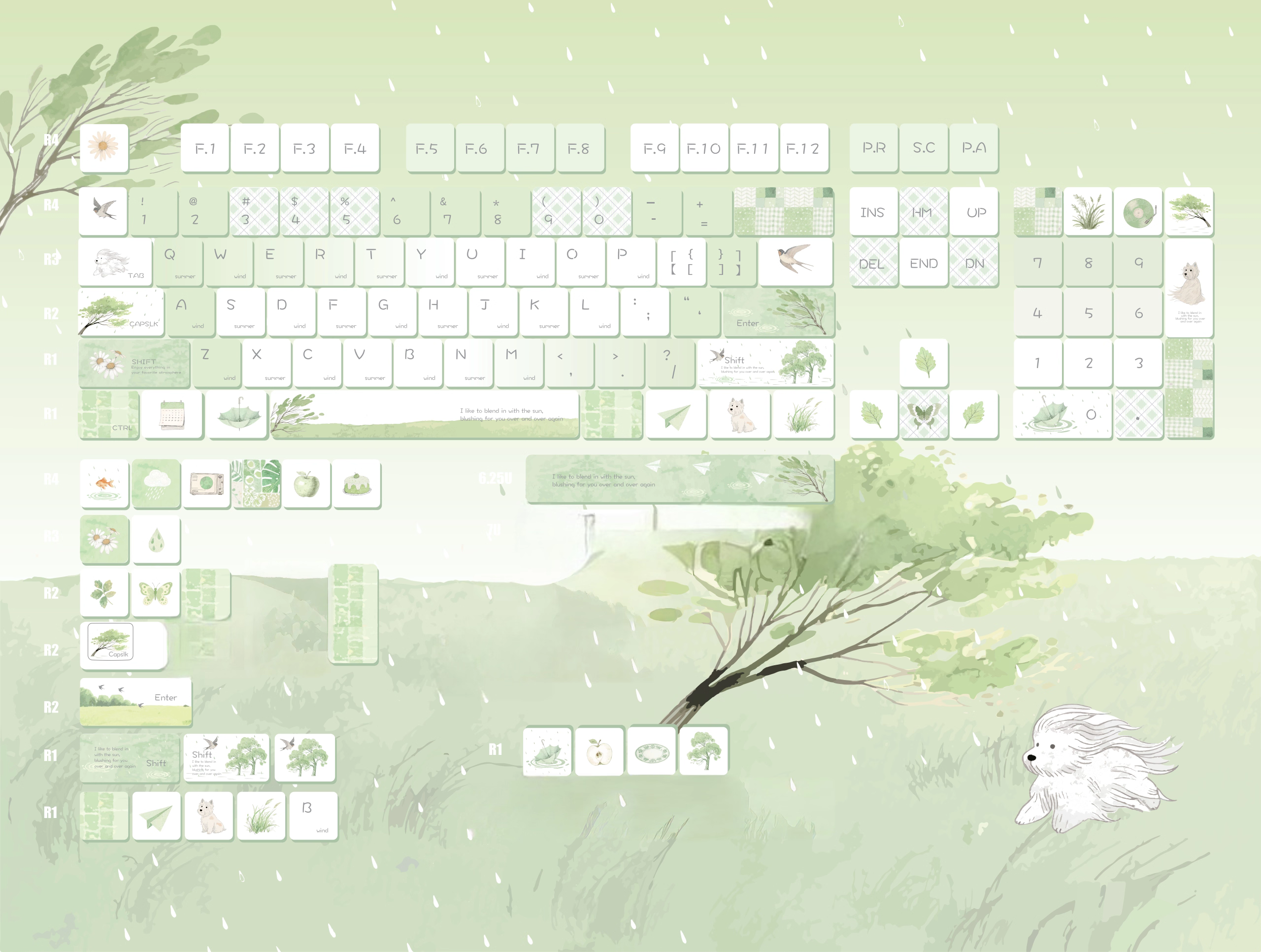 [In Stock] Summer Rain Dye Sublimation PBT Cherry Profile Keycaps