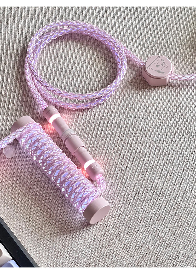 [In Stock] Pink Lazy Cat USB-C RGB Aviator Handmade Coiled Cable