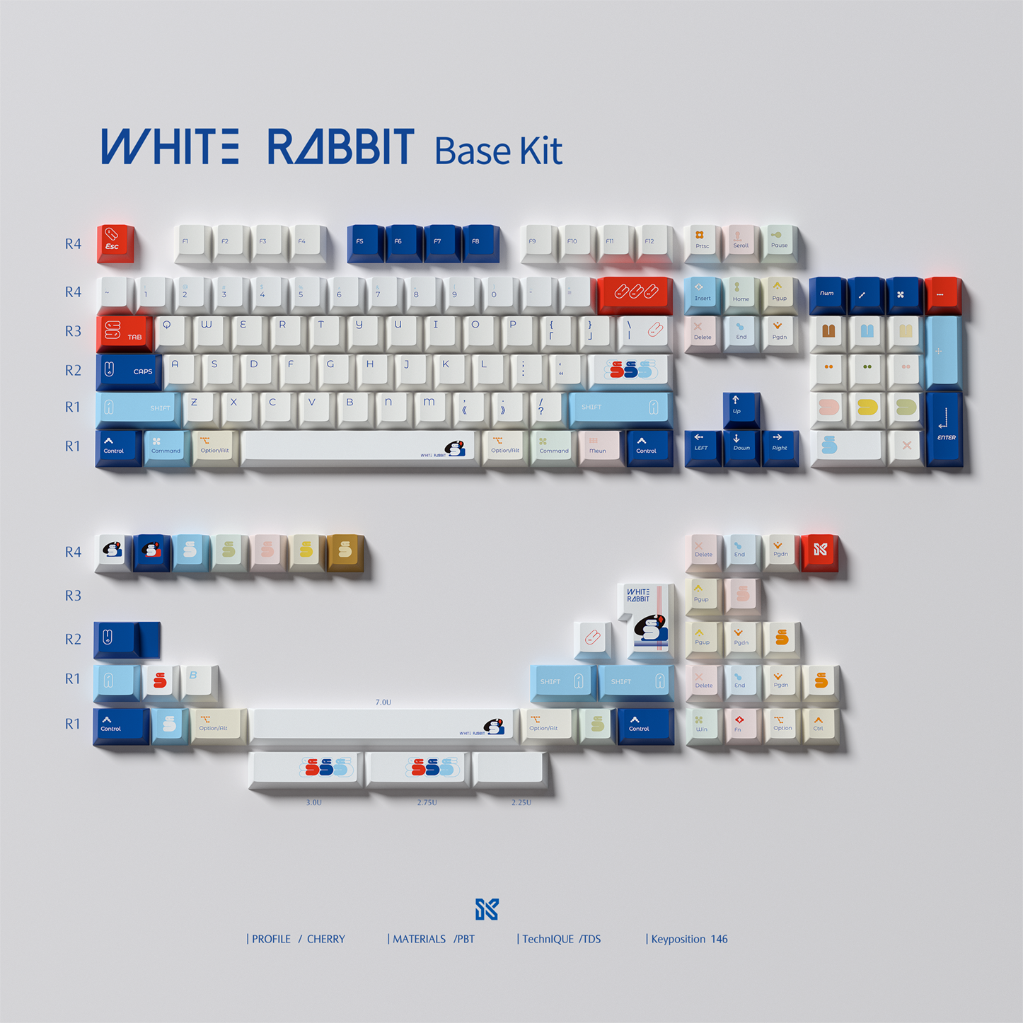 [In Stock] White Rabbit Dye Sublimation PBT Cherry Profile Keycaps