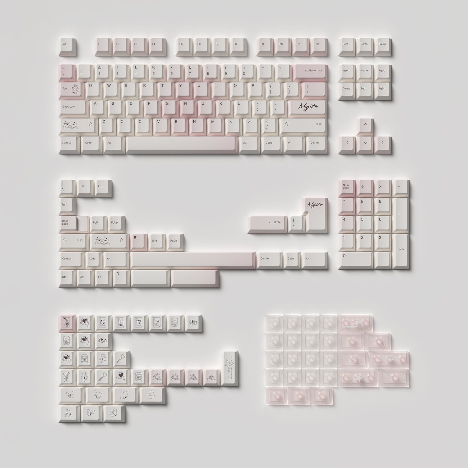 [In Stock] White Peach Mojito Cherry Profile Dye Sublimation PBT Keycaps