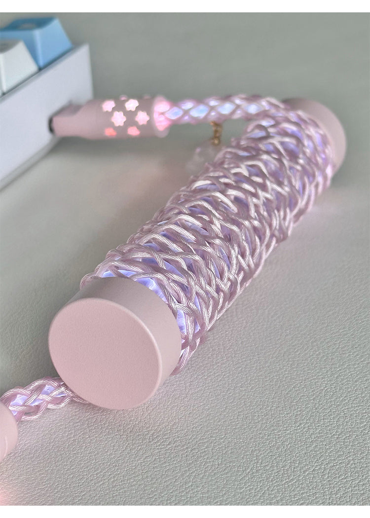 [In Stock] Pink Lazy Cat USB-C RGB Aviator Handmade Coiled Cable