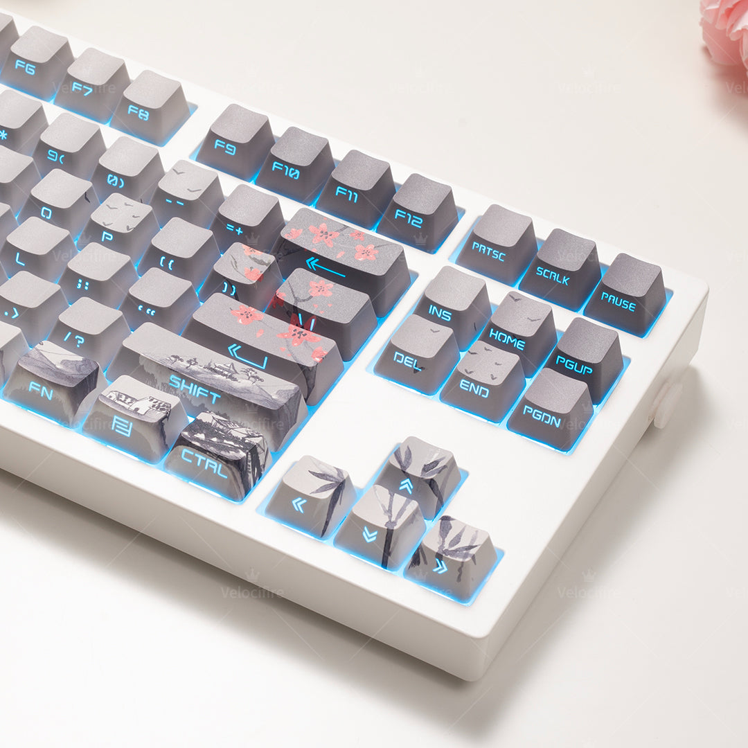 [In Stock] Peach Blossom OEM Profile Dye Sublimation PBT Shine Through Keycaps