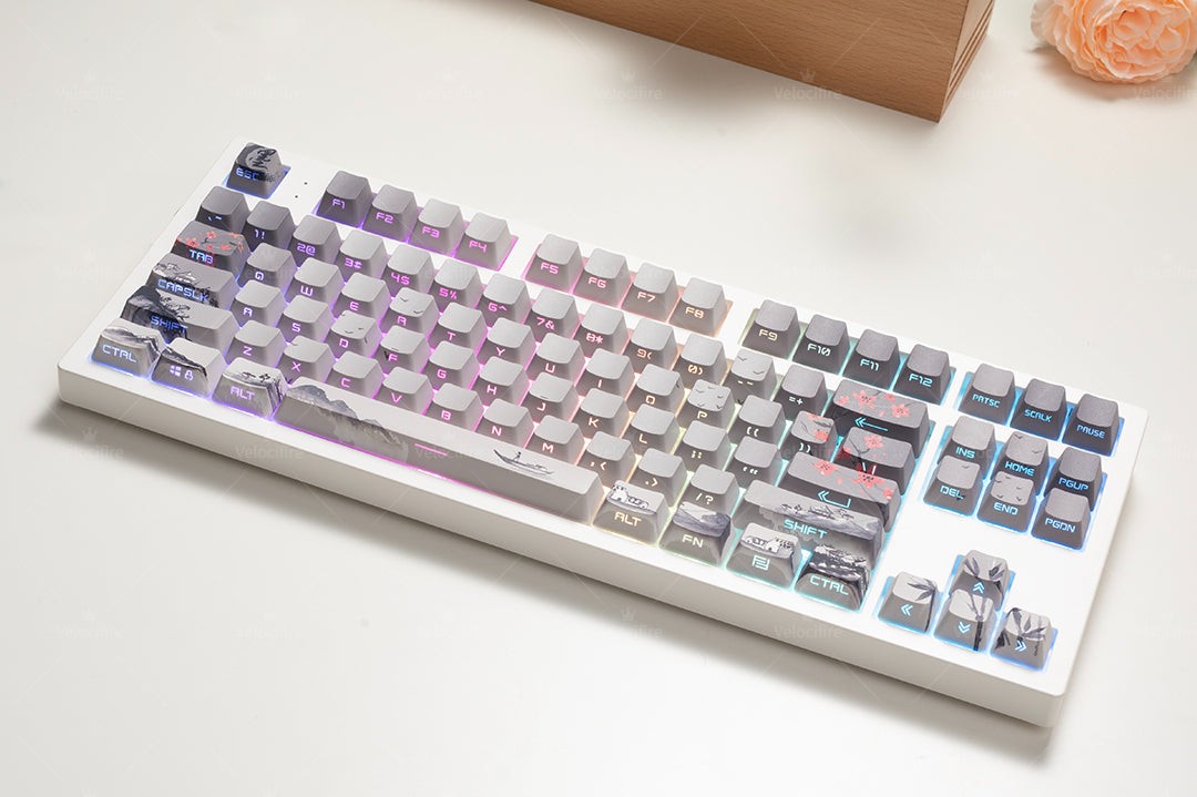 [In Stock] Peach Blossom OEM Profile Dye Sublimation PBT Shine Through Keycaps
