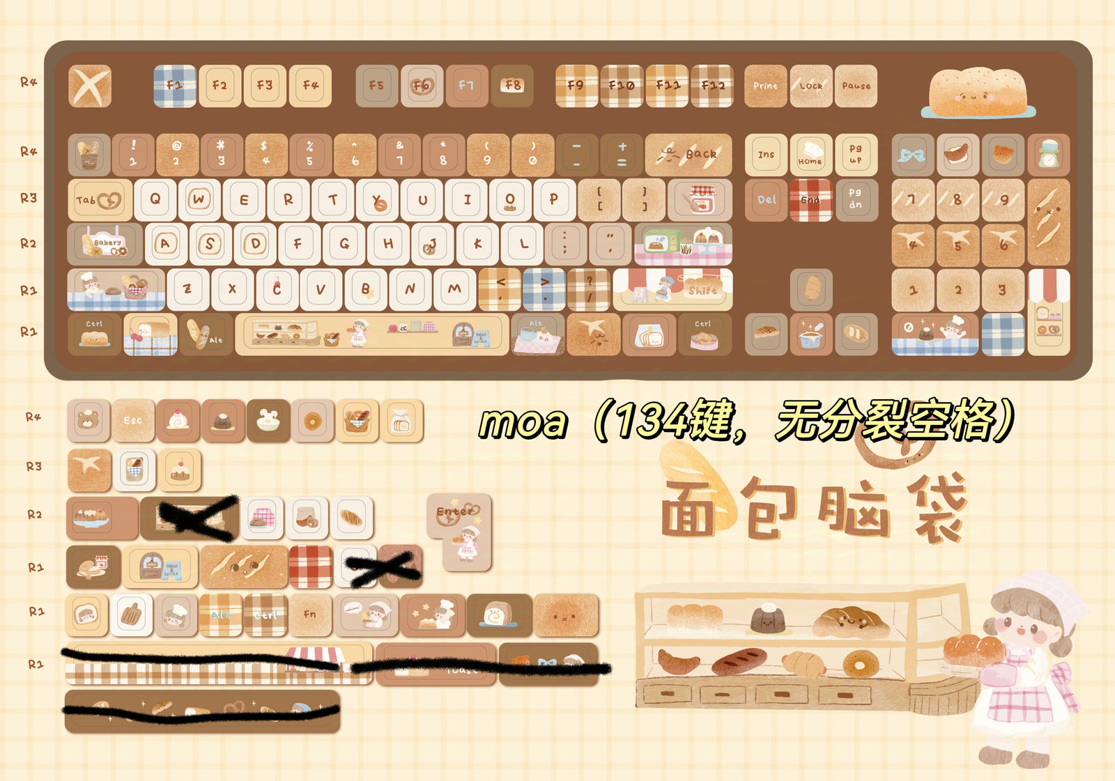 [In Stock] Toasted Bread Cute Cherry PBT Keycaps