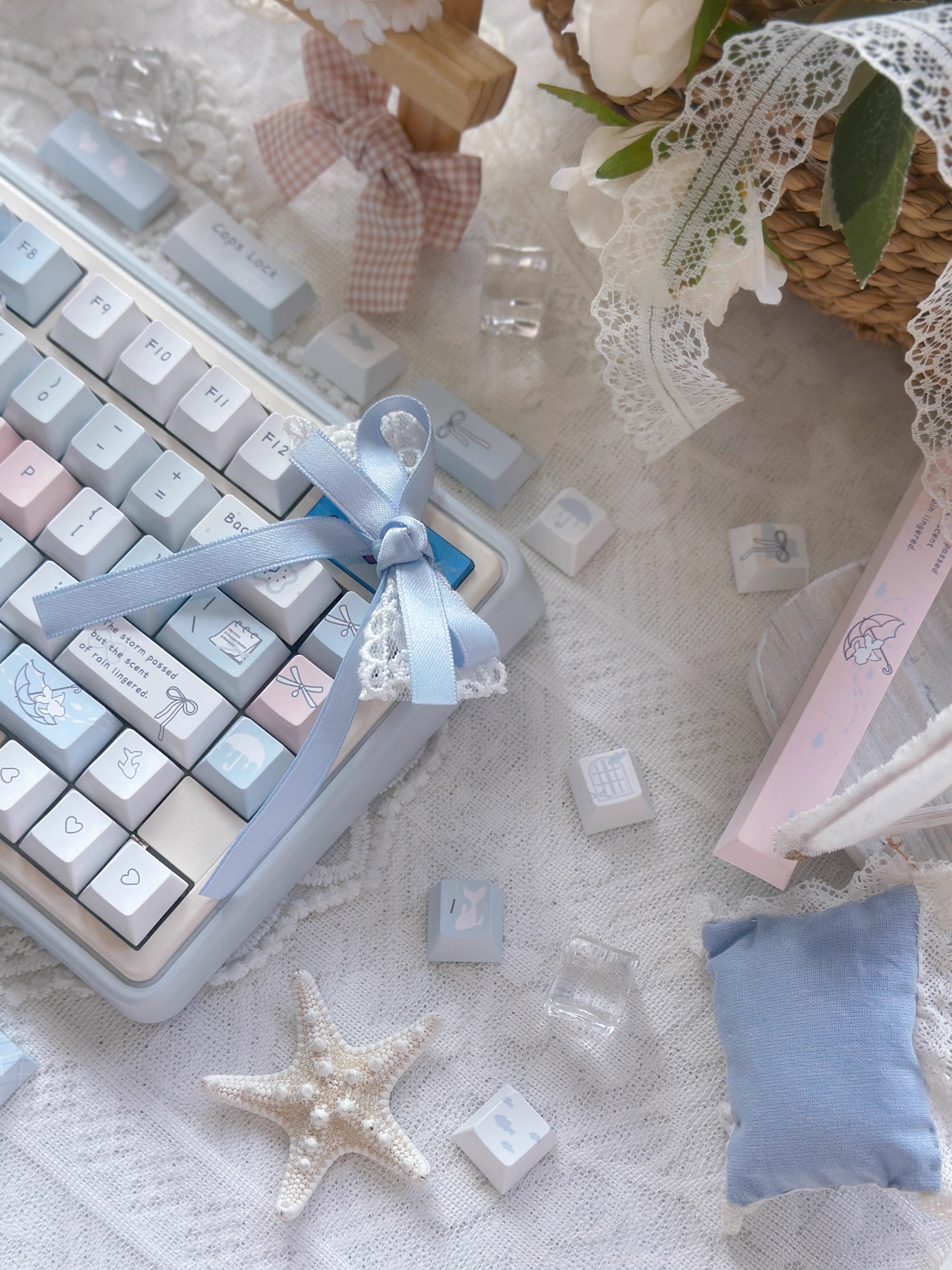 [In Stock] Blue Rain Dye Sublimation PBT Cherry Profile Keycaps