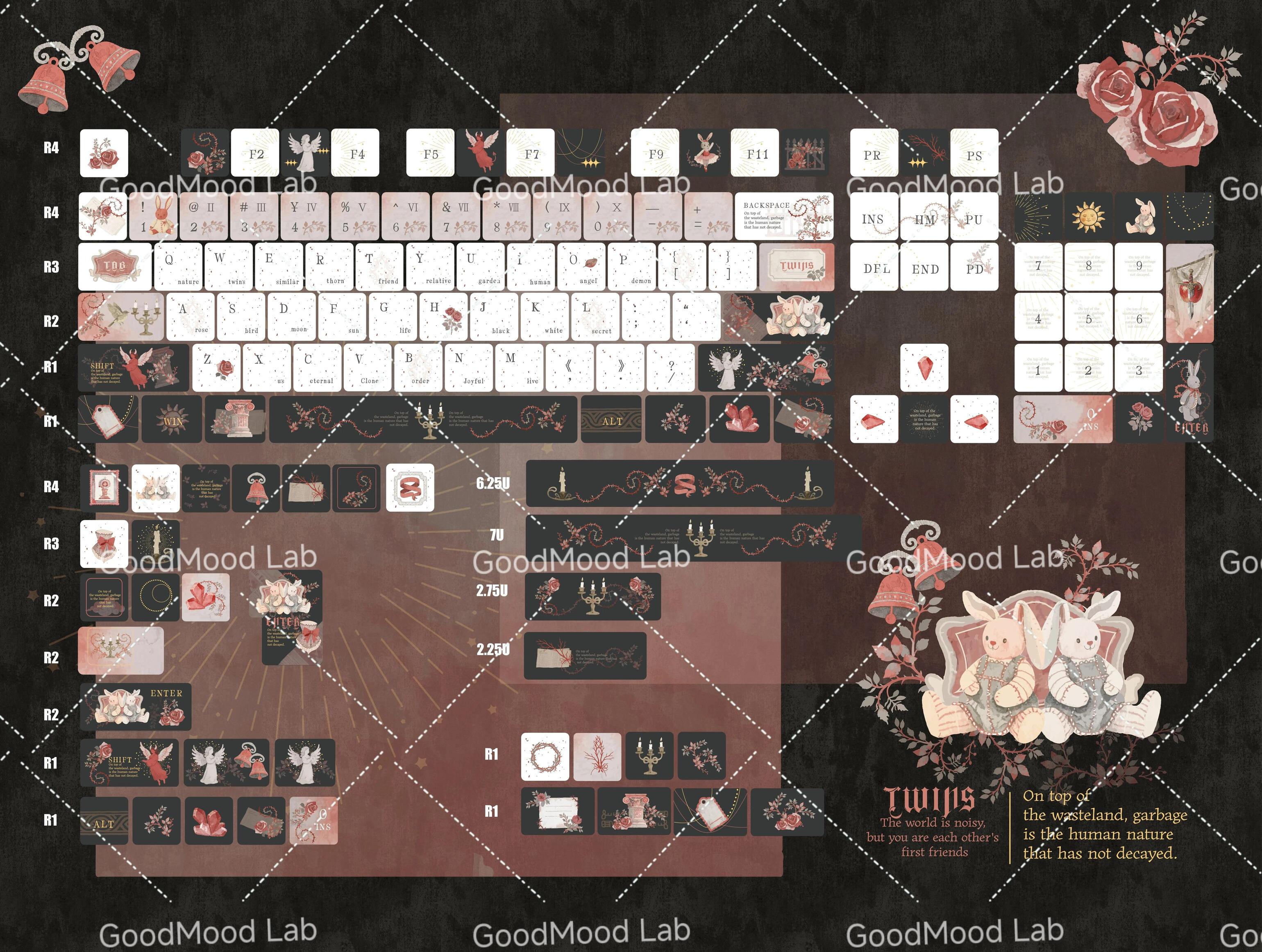 [In Stock] Twin Spline keycap Retro Red and Black Lovely Rabbit cherry Keycaps