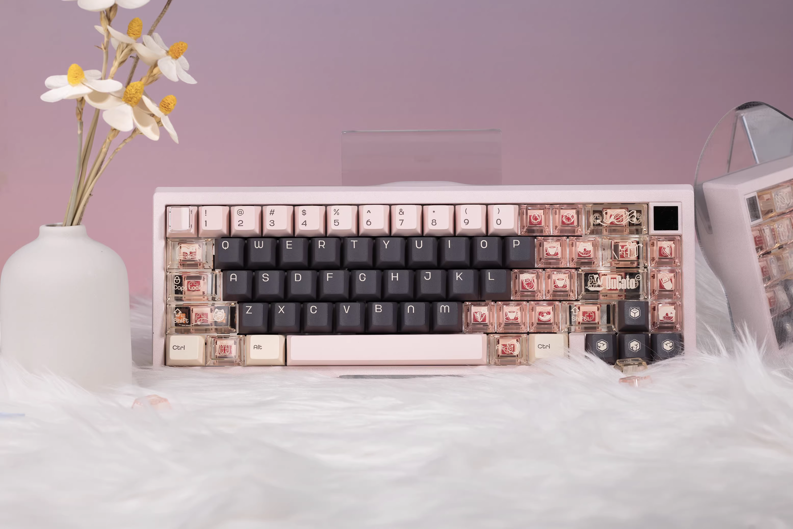 DuCato Cat-Themed PBT Keycaps Set – Cherry Profile, Dye Sublimation, Cute Desk Setup Mechanical Keyboard Keycaps