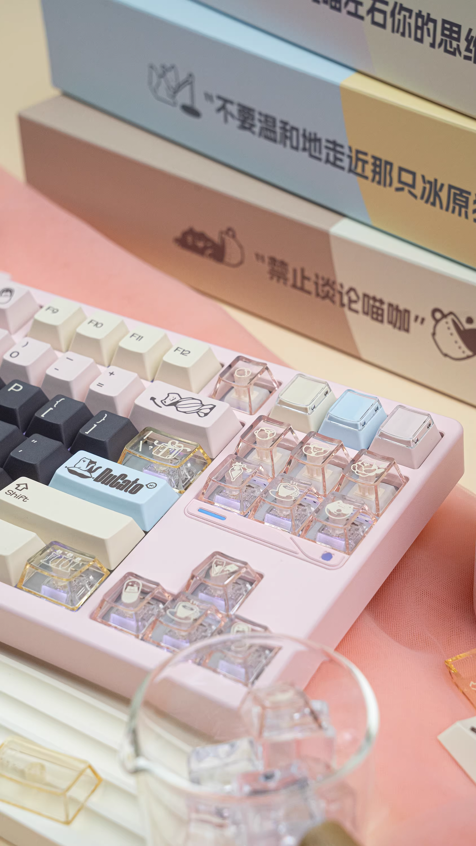 DuCato Cat-Themed PBT Keycaps Set – Cherry Profile, Dye Sublimation, Cute Desk Setup Mechanical Keyboard Keycaps