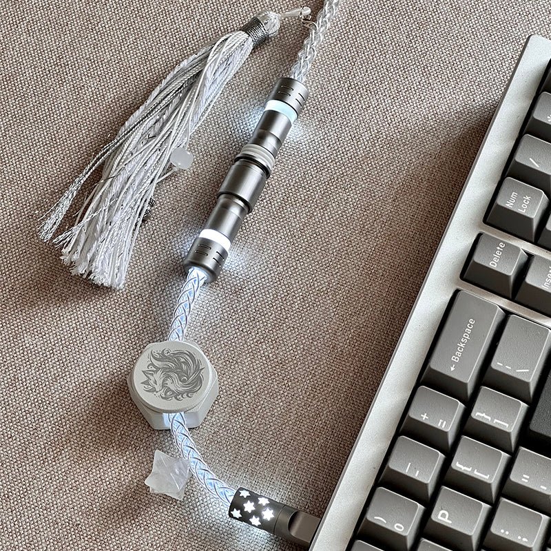 [In Stock] White Fox USB-C RGB Aviator Handmade Coiled Cable